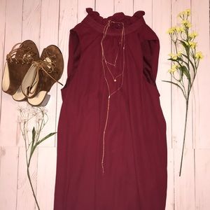 Soprano Wine Red Ruffle Neck Dress